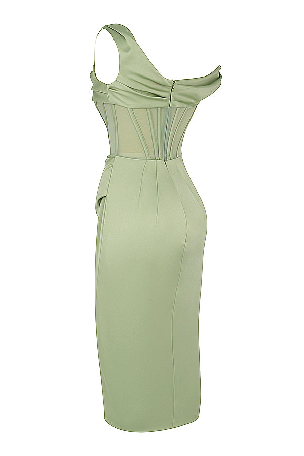 WW | Asymmetrisch drapiertes Midi-Korsettkleid
