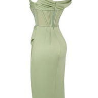 WW | Asymmetrisch drapiertes Midi-Korsettkleid