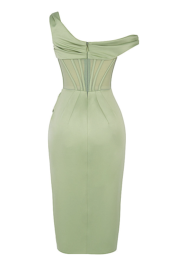 WW | Asymmetrisch drapiertes Midi-Korsettkleid