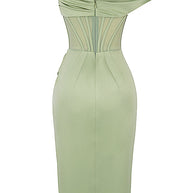 WW | Asymmetrisch drapiertes Midi-Korsettkleid