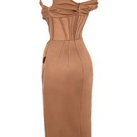 WW | Asymmetrisch drapiertes Midi-Korsettkleid