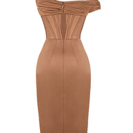 WW | Asymmetrisch drapiertes Midi-Korsettkleid