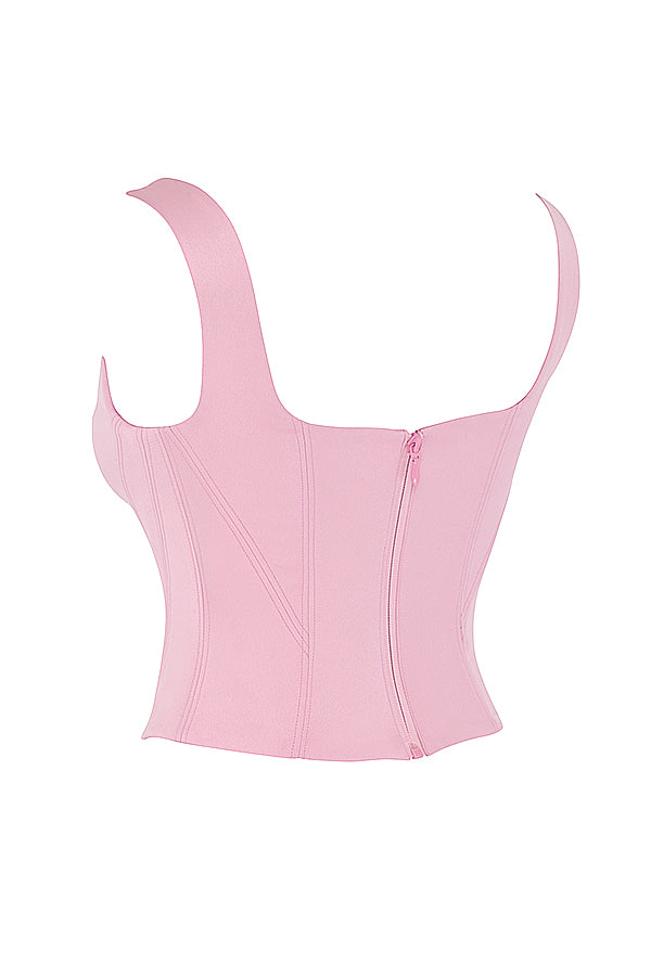 Longline-Korsett aus rosa Satin mit langen Ärmeln