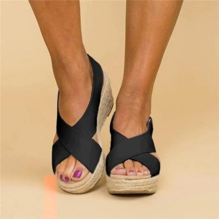 W&W Mode | Damen Keilsandalen Schwarz