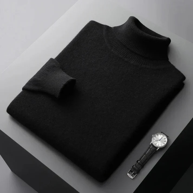 WW | Herren Rollkragenpullover Schwarz Warm Pullover