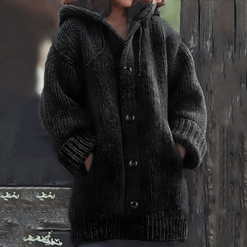 WW | Damen Schwarz Strickjacke Mit Kapuze