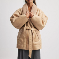 WW | Sherpa-Gefütterte Kunstlederjacke mit Gürtel