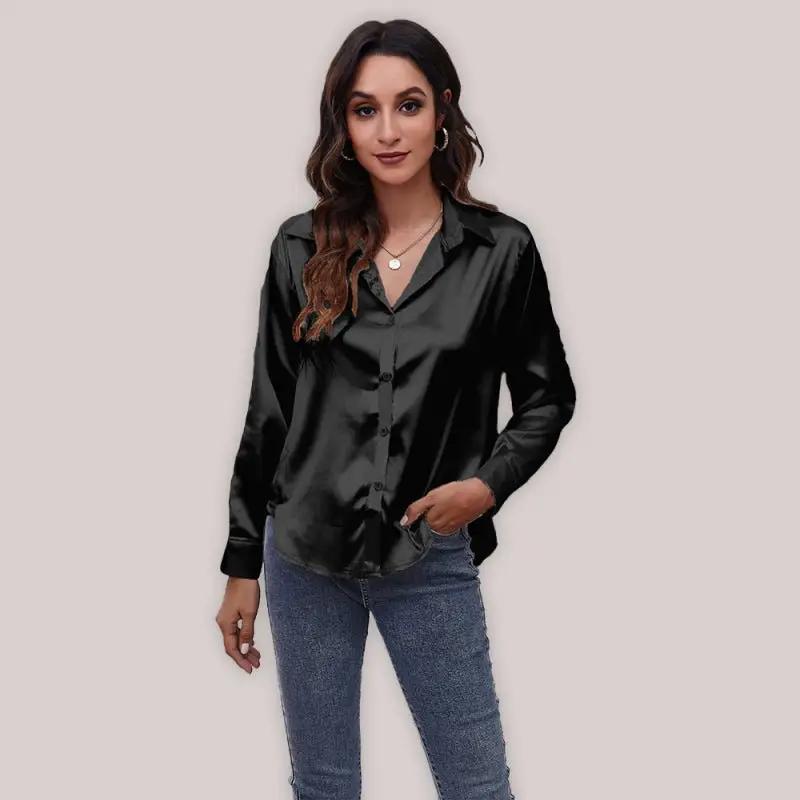WW | Seding Shirt Damen Satin Seide ähnlich langärmliges Shirt