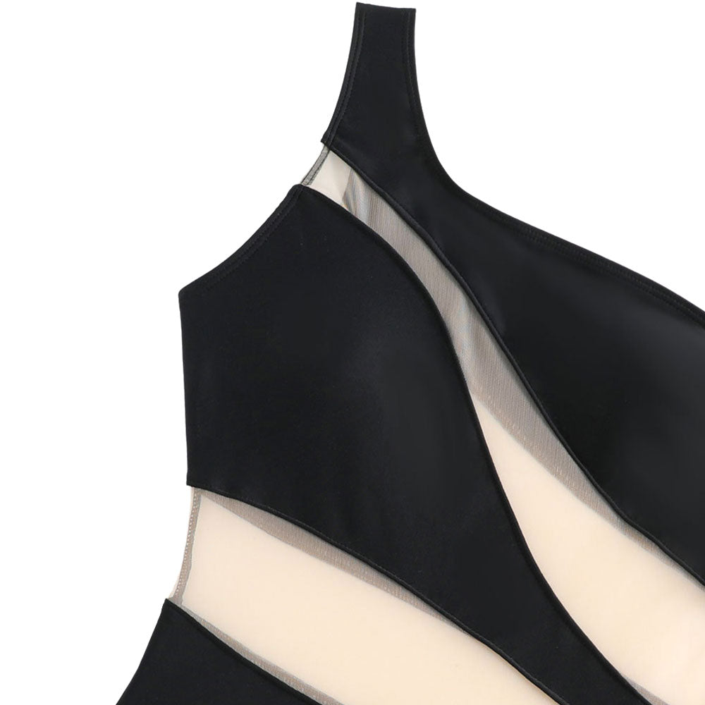 W&W Mode | Sexy Cheeky Durchsichtiger Mesh Panel Ein Schulter Brasilianischer Einteiler Badeanzug