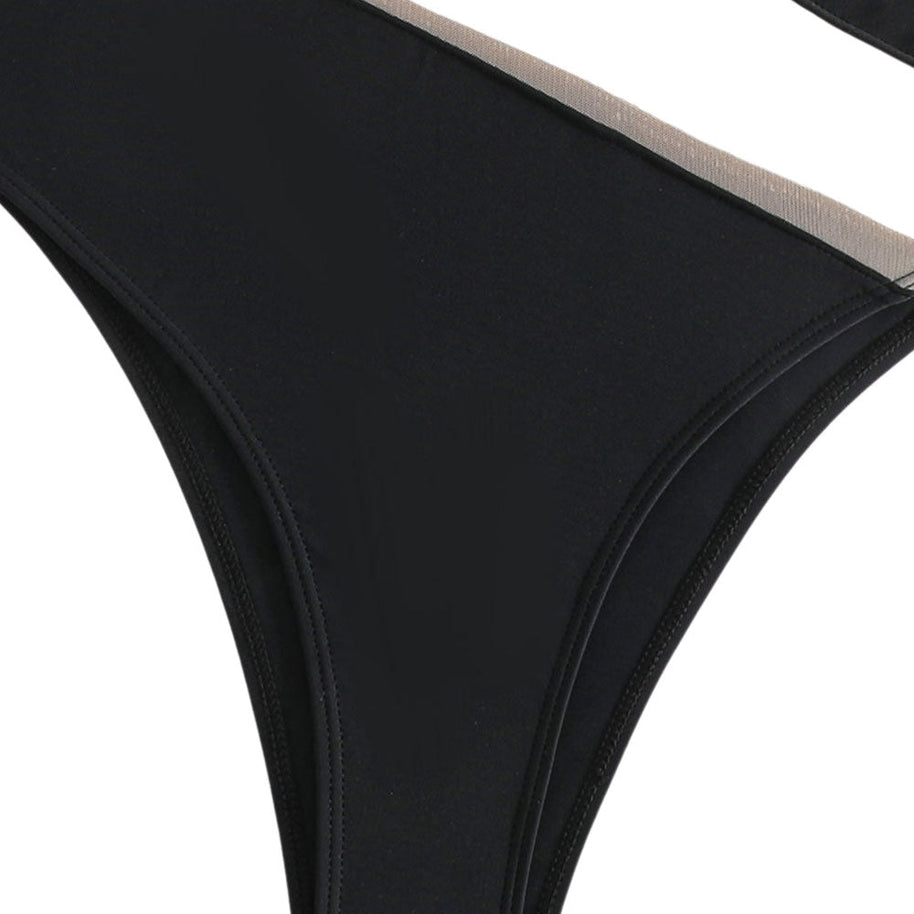 WW | Sexy Cheeky Durchsichtiger Mesh Panel Ein Schulter Brasilianischer Einteiler Badeanzug