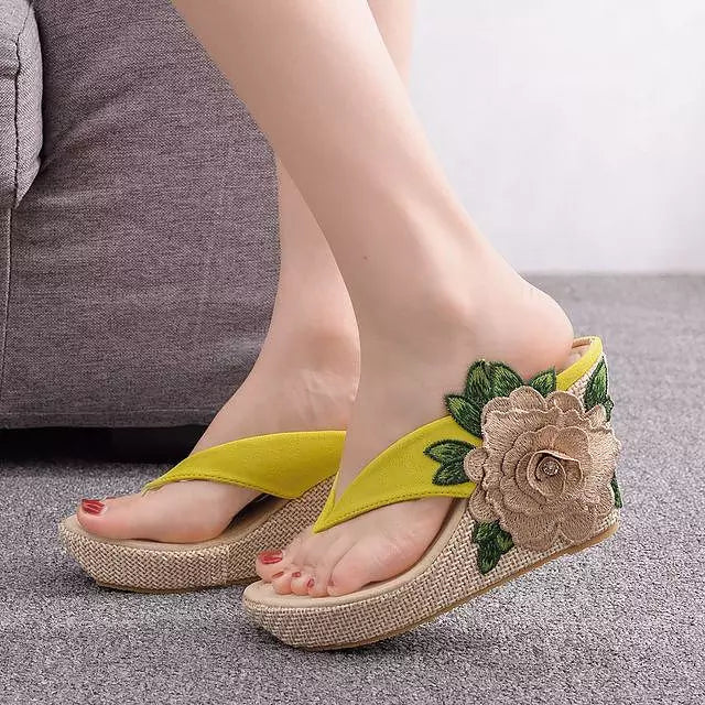 WW | Blumenmuster Zehentrenner Dicksohlige Sandalen Erotik Damen Schuhe