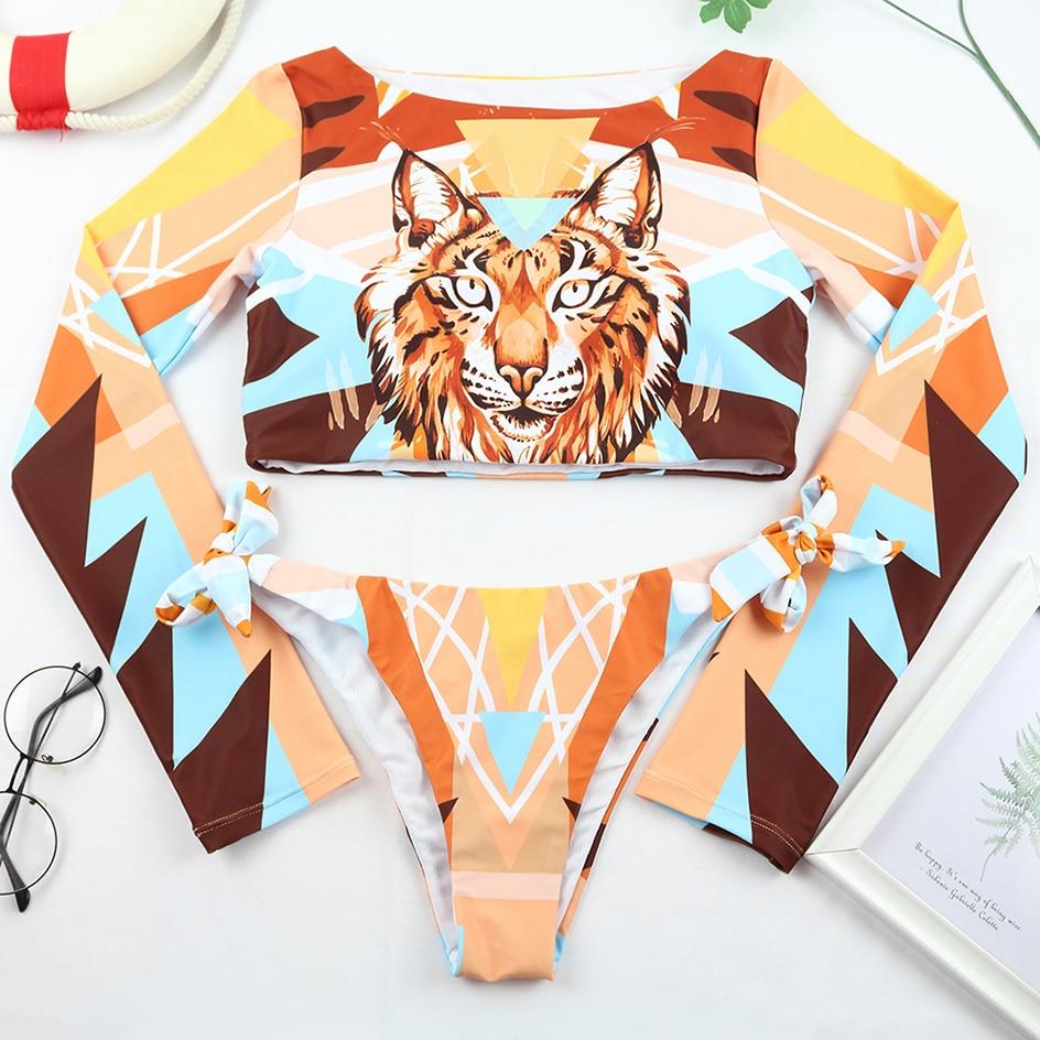 WW | Sexy Langarm Bikini Badeanzug Badebekleidung Bikini Satz Strandbekleidung Schwimmbekleidung