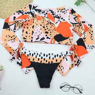 WW | Sexy Langarm Bikini Badeanzug Badebekleidung Bikini Satz Strandbekleidung Schwimmbekleidung