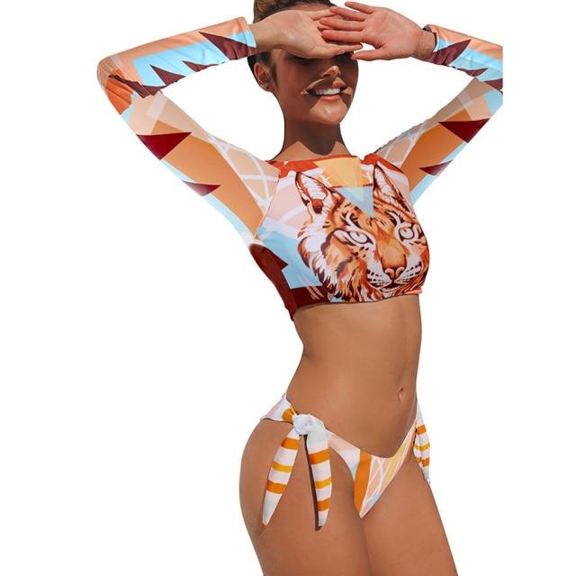 WW | Sexy Langarm Bikini Badeanzug Badebekleidung Bikini Satz Strandbekleidung Schwimmbekleidung
