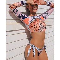 WW | Sexy Langarm Bikini Badeanzug Badebekleidung Bikini Satz Strandbekleidung Schwimmbekleidung