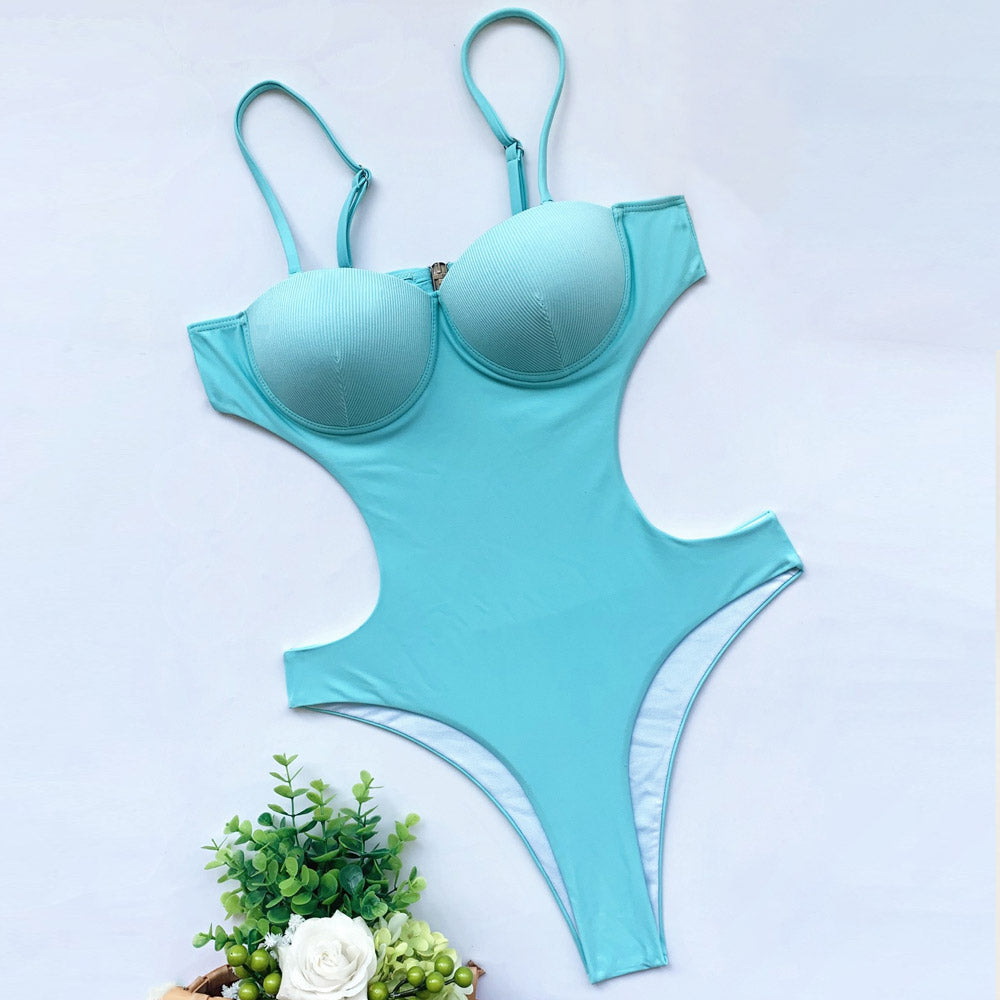W&W Mode | Sexy Rib Cutout Unterwired Bandeau Monokini Brasilian Einteiler Badeanzug