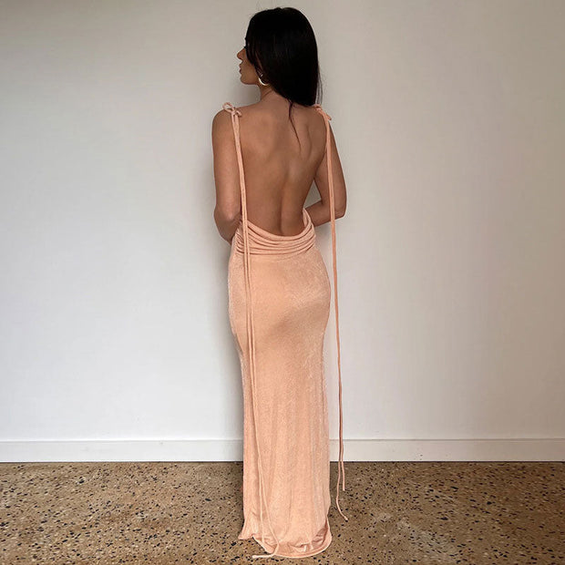 WW | Maxikleid mit Wasserfallausschnitt und Bindeträgern