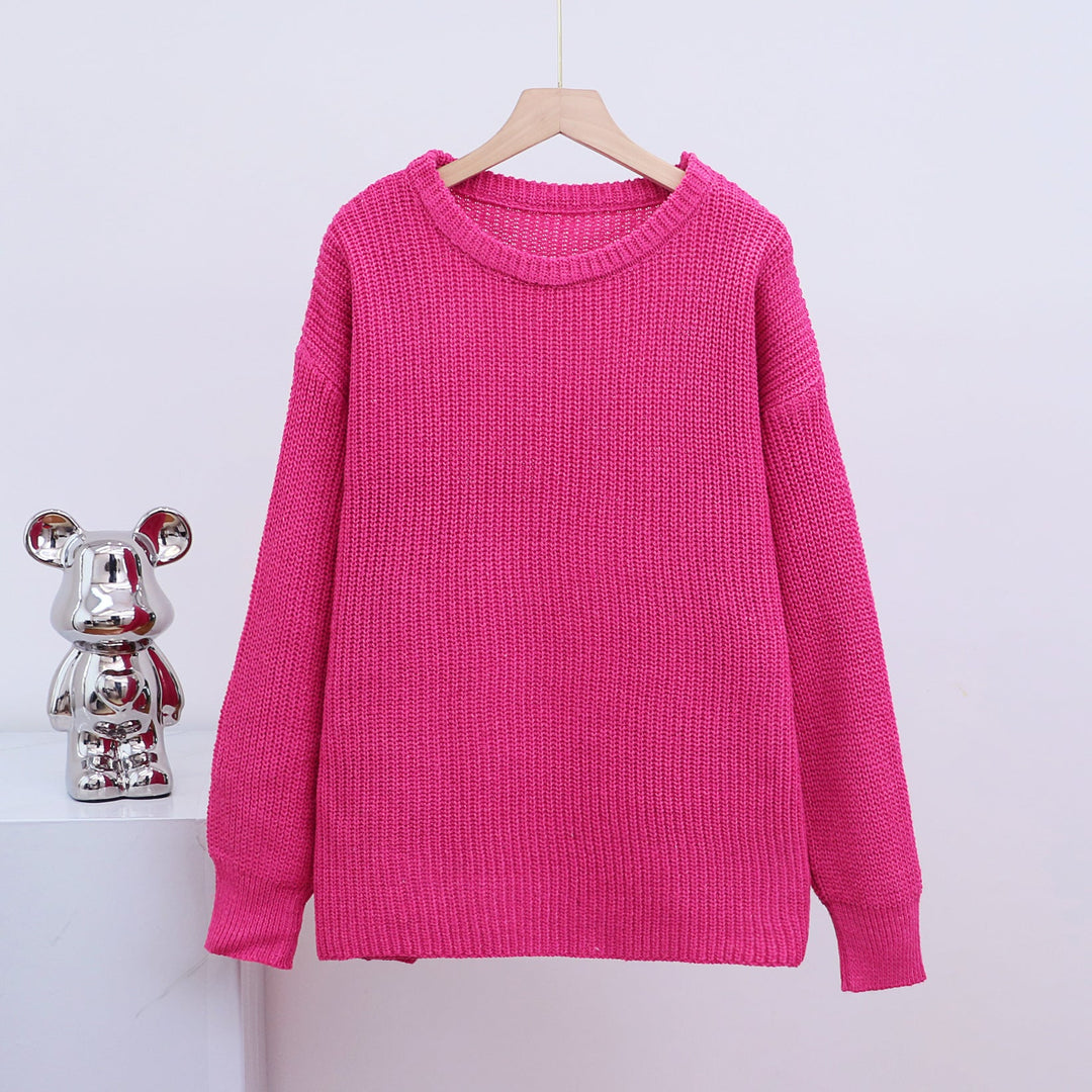 W&W Mode – Modischer Strickpullover in Uni mit Rundhalsausschnitt