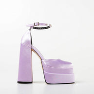 WW | Glänzende Satin Pumps Mit Quadratischer Spitze Und Klobigem Plateau
