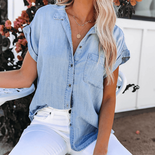 WW | Damen Top Stilvolle Jeansbluse Lässiger Und Moderner Look