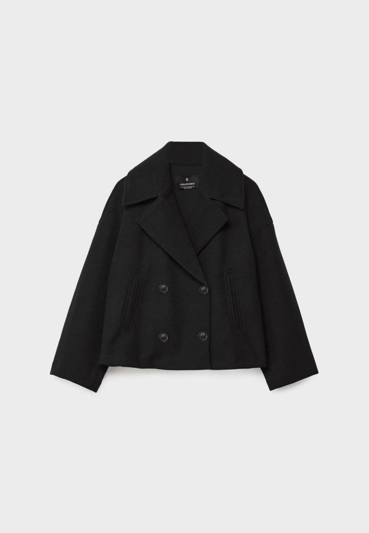 W&W Mode | Kurze Zweireihige Damenjacke Aus Wollmischung Mit Reverskragen