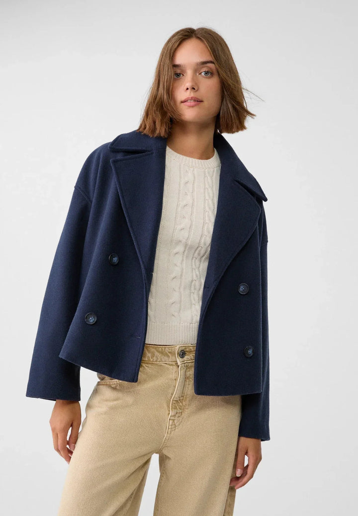 W&W Mode | Kurze Zweireihige Damenjacke Aus Wollmischung Mit Reverskragen