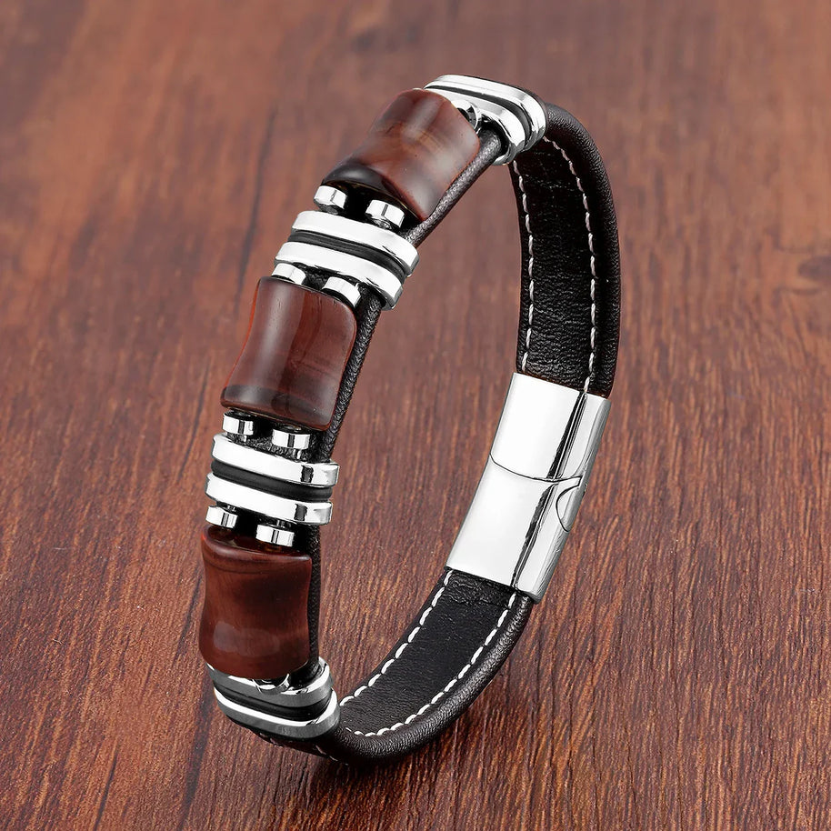 WW | Tigerauge Naturstein Lederarmband