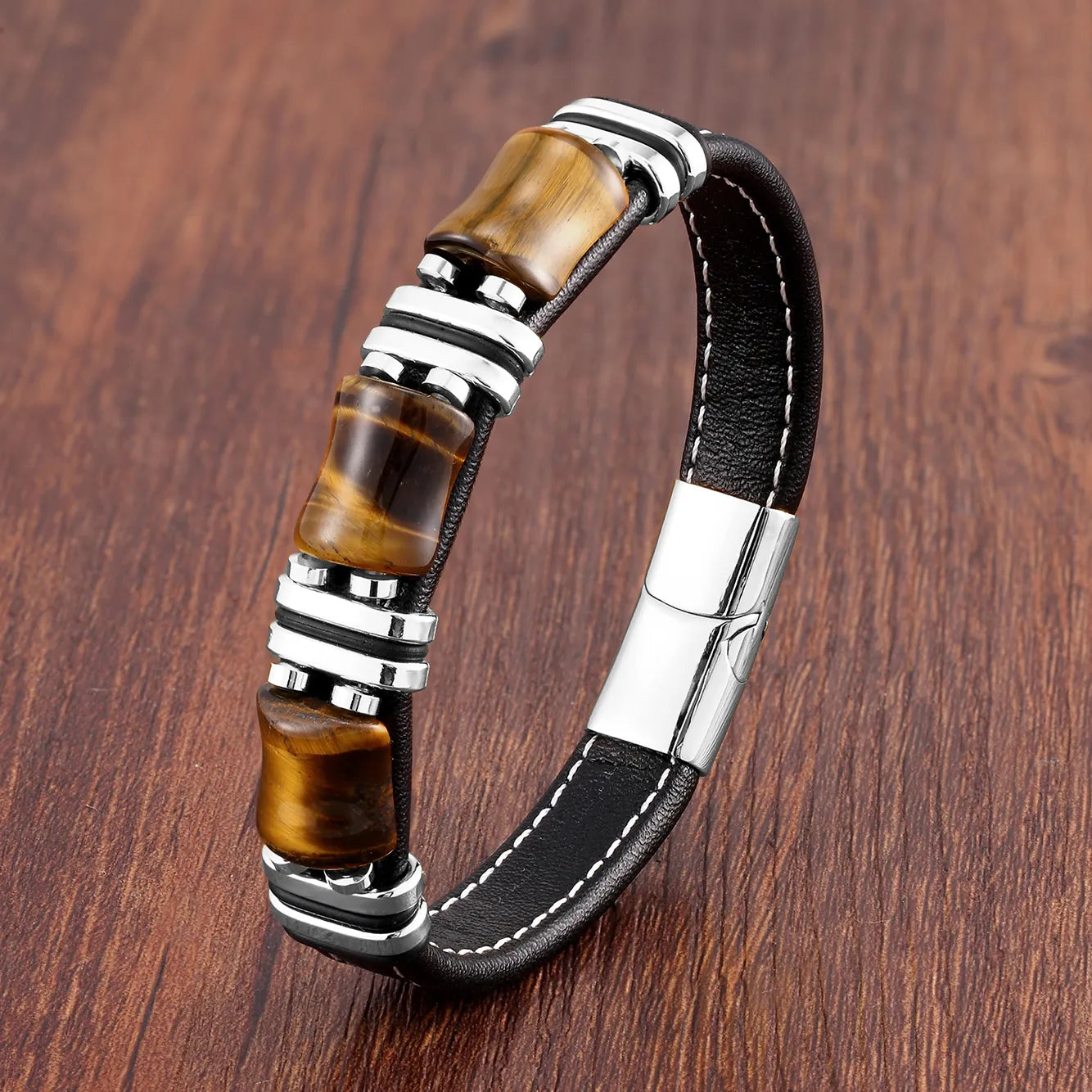 WW | Tigerauge Naturstein Lederarmband