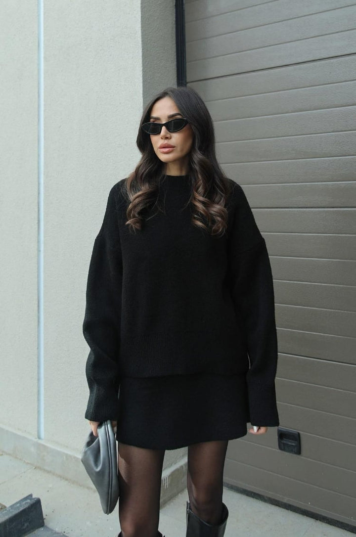 W&W Mode | teilige Strickset - Damenpullover und Rock mit lässiger Passform