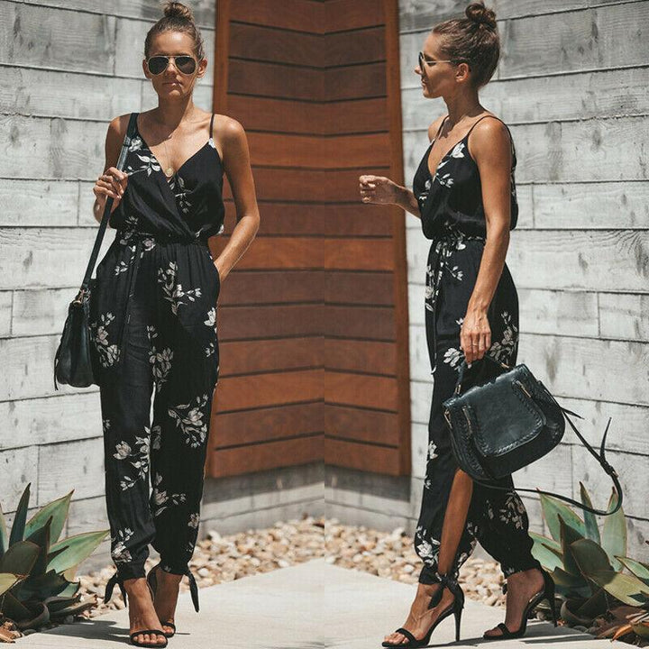 W&W Mode | Ärmelloser V-Ausschnitt Blumenkleid Spaghetti Riemen Locker