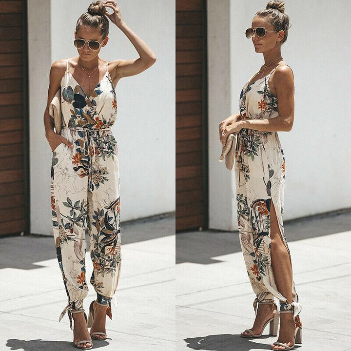 W&W Mode | Ärmelloser V-Ausschnitt Blumenkleid Spaghetti Riemen Locker