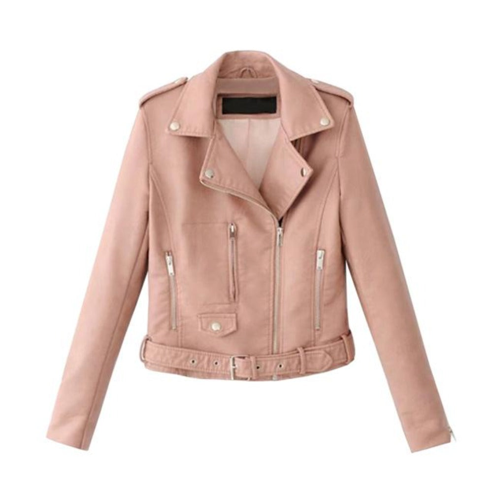 WW | Slim Kurze Lederjacke Reißverschluss Faux Oberbekleidung
