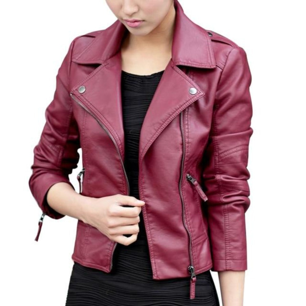 WW | Slim Kurze Lederjacke Reißverschluss Faux Oberbekleidung