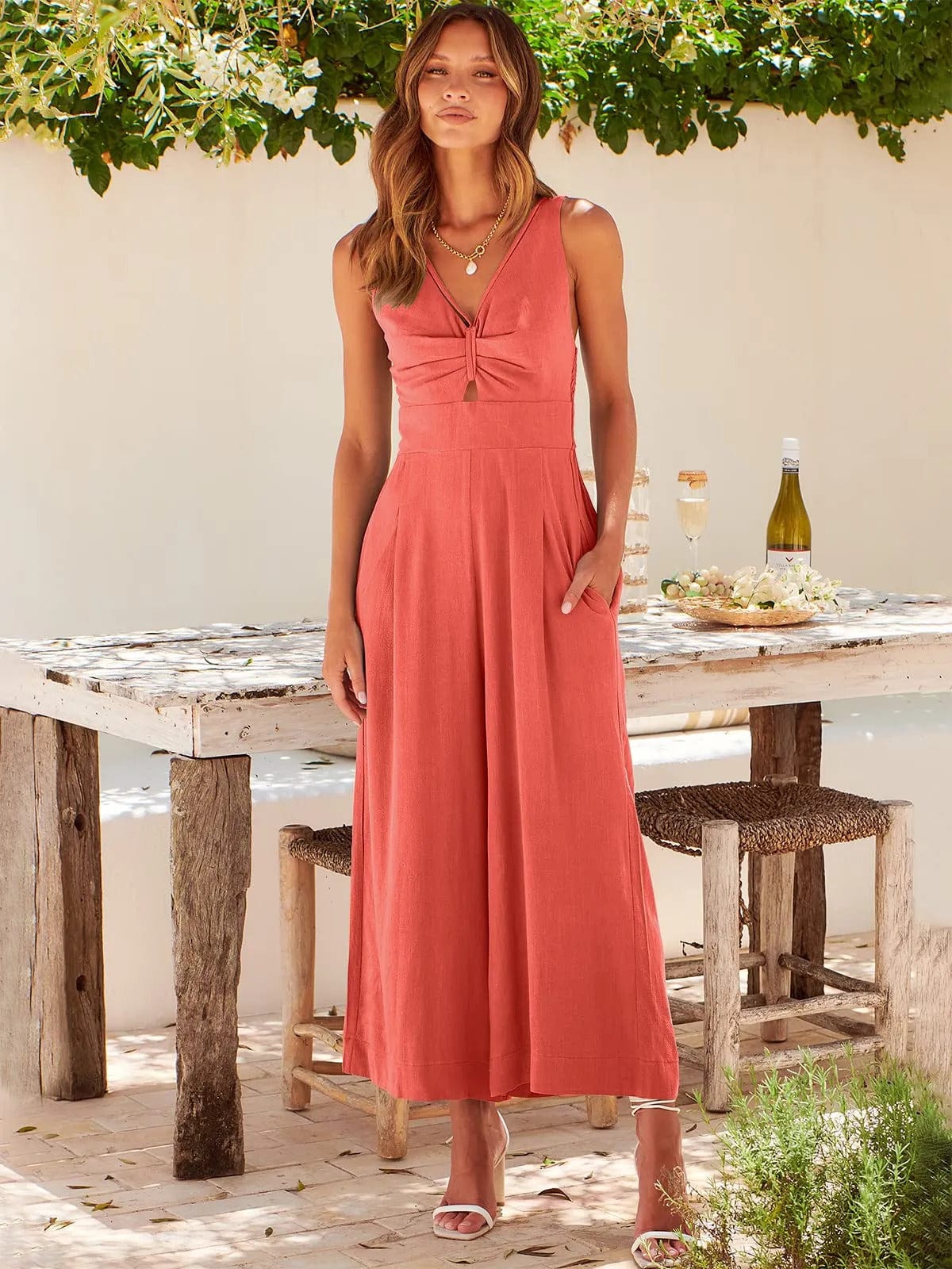 Ärmelloses Elegantes Overall mit Weitem Bein