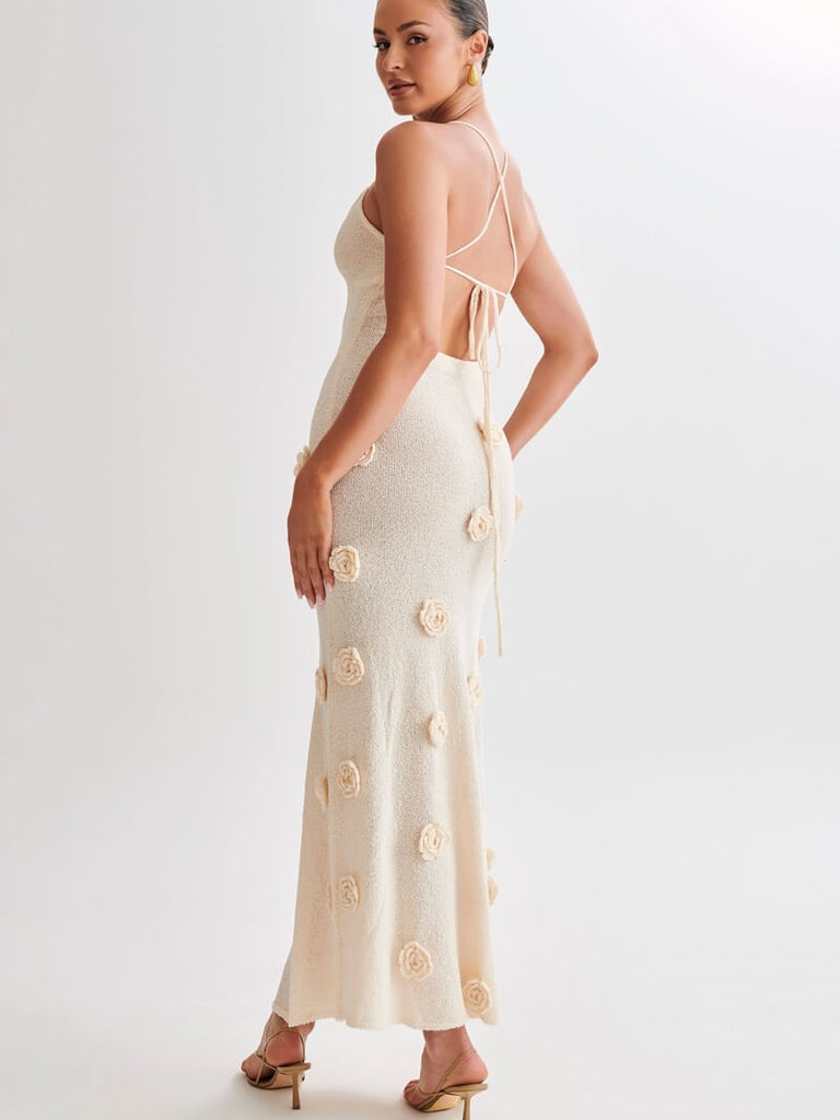 WW - Maxikleid mit Rosen Druck | Sommerkleid Tailliertes Eleganz