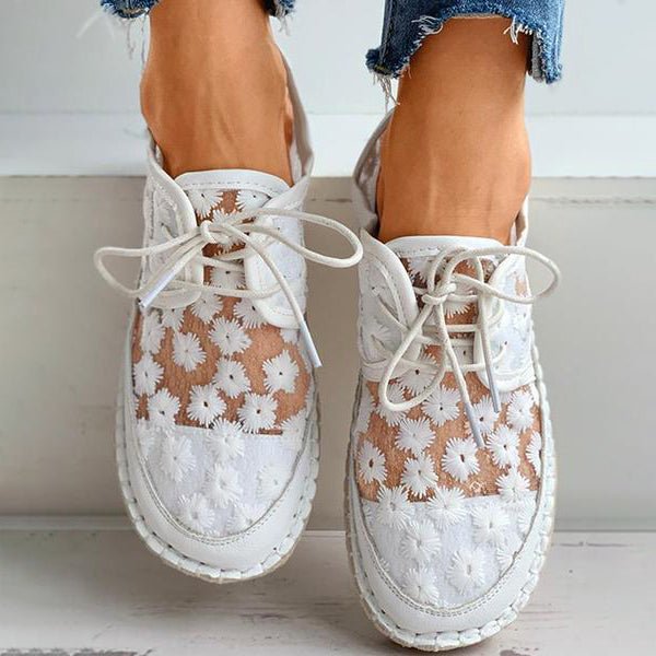 W&W Mode | Atmungsaktive Spitzen-Sneaker mit Blumenstickerei für Damen