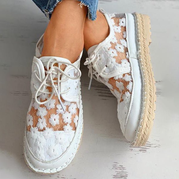 W&W Mode | Atmungsaktive Spitzen-Sneaker mit Blumenstickerei für Damen