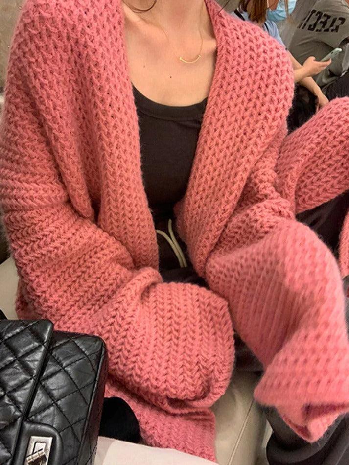 WW | Solid Baggy Strick Lange Strickjacke