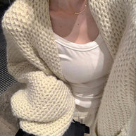 WW | Solid Baggy Strick Lange Strickjacke