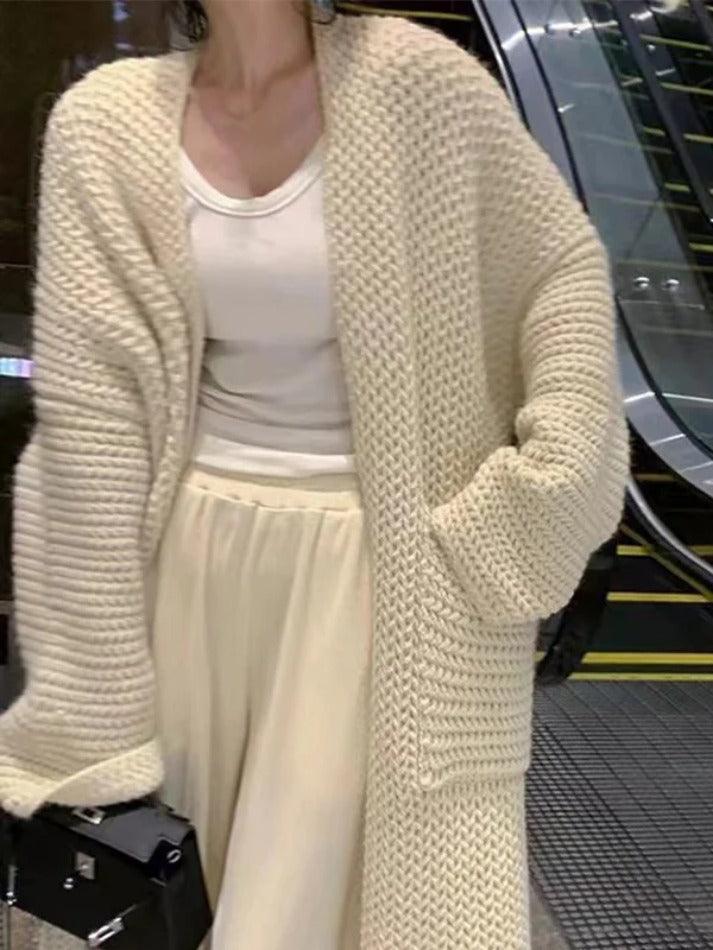 WW | Solid Baggy Strick Lange Strickjacke