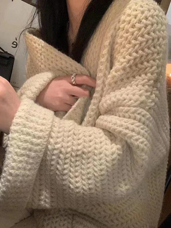 WW | Solid Baggy Strick Lange Strickjacke