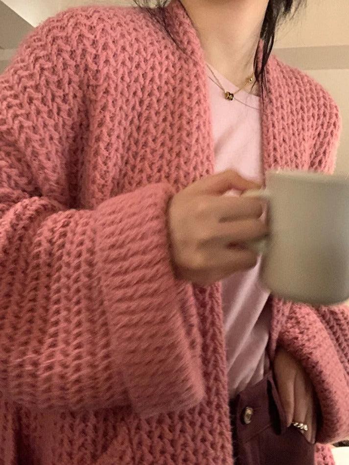 WW | Solid Baggy Strick Lange Strickjacke