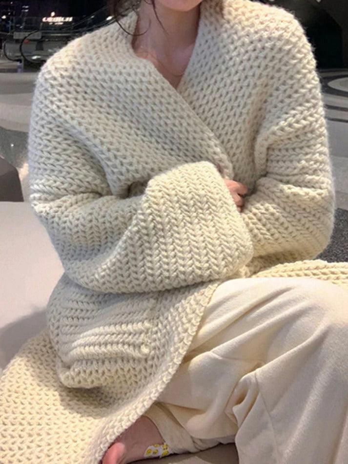 WW | Solid Baggy Strick Lange Strickjacke