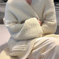 WW | Solid Baggy Strick Lange Strickjacke