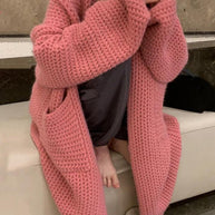 WW | Solid Baggy Strick Lange Strickjacke