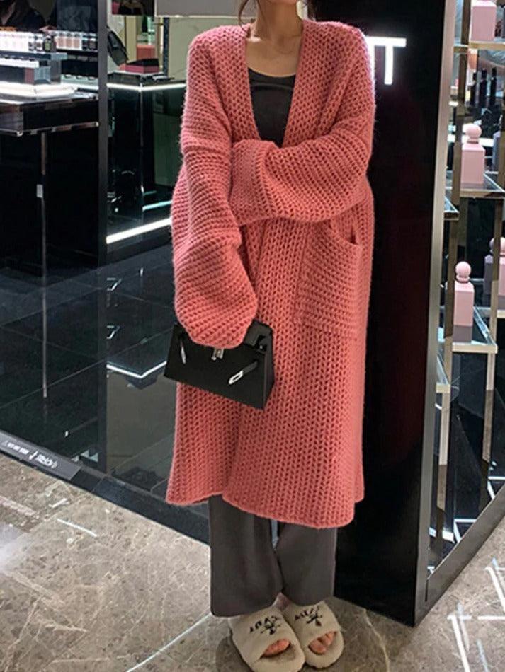 WW | Solid Baggy Strick Lange Strickjacke