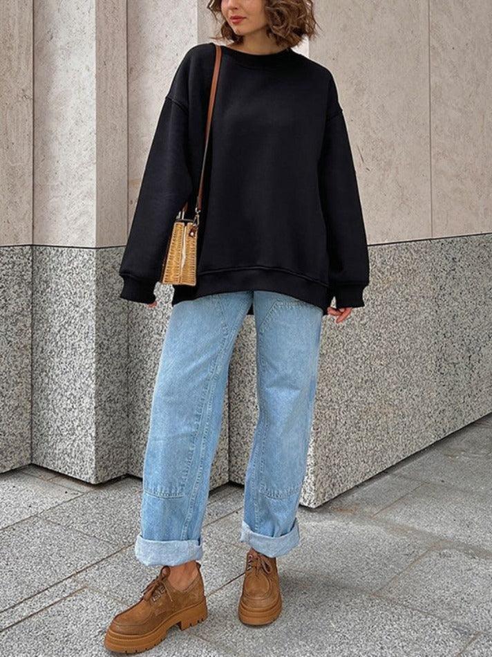 WW | Solides Übergröße Sweatshirt Mit Rundhalsausschnitt