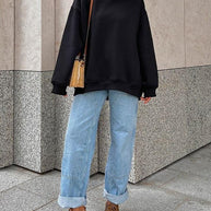 WW | Solides Übergröße Sweatshirt Mit Rundhalsausschnitt