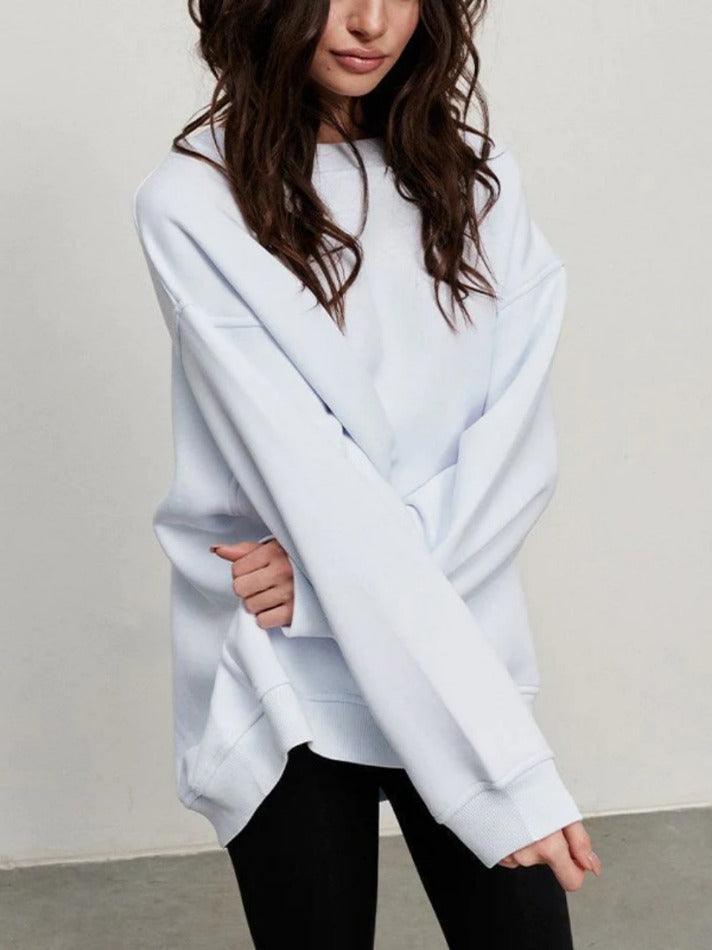 WW | Solides Übergröße Sweatshirt Mit Rundhalsausschnitt