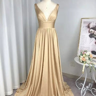 WW | Geteiltes V-Ausschnitt Brautjungfernkleid Lange Maxi Abend